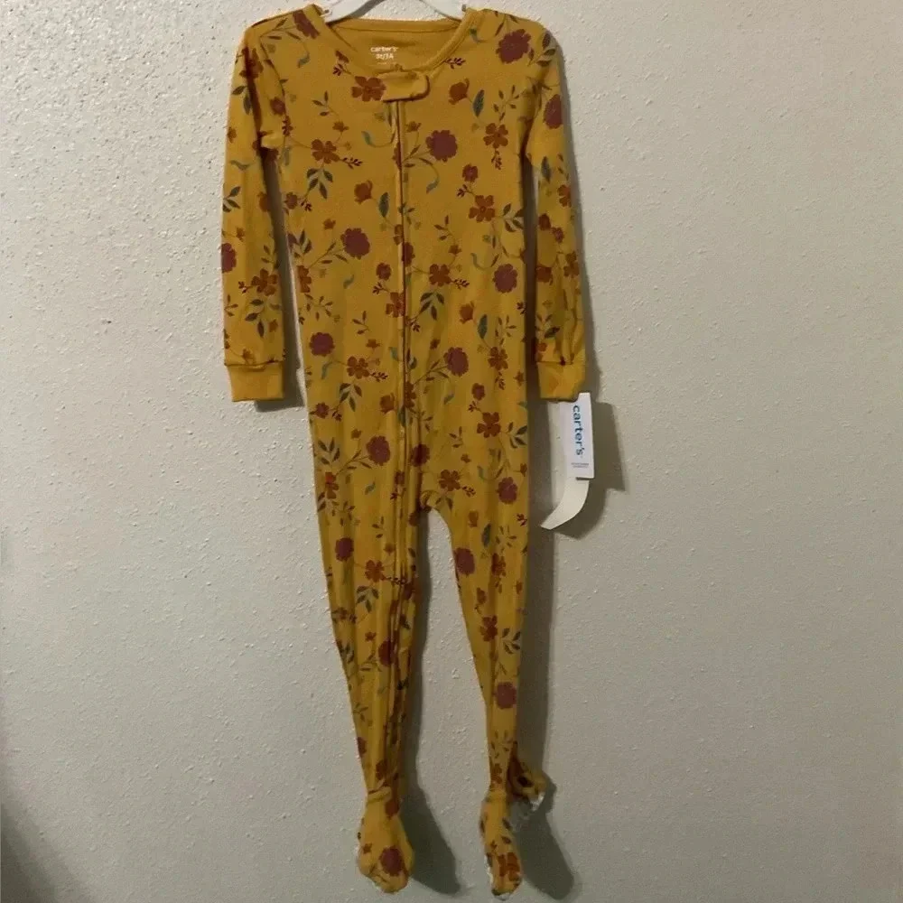 Carter's Toddler 1-Piece Mustard Floral 100% Snug Fit Cotton Footie Pajamas.